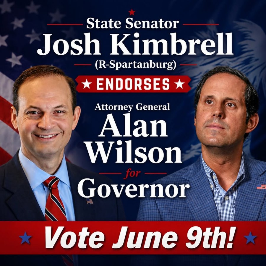 Senator Josh Kimbrell endorses Alan Wilson for Governor graphic